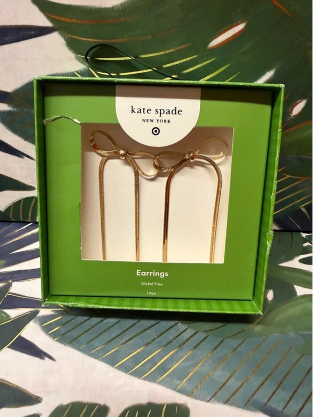Kate Spade x Target Gold Bow Linear Drop Stud Earrings NIB